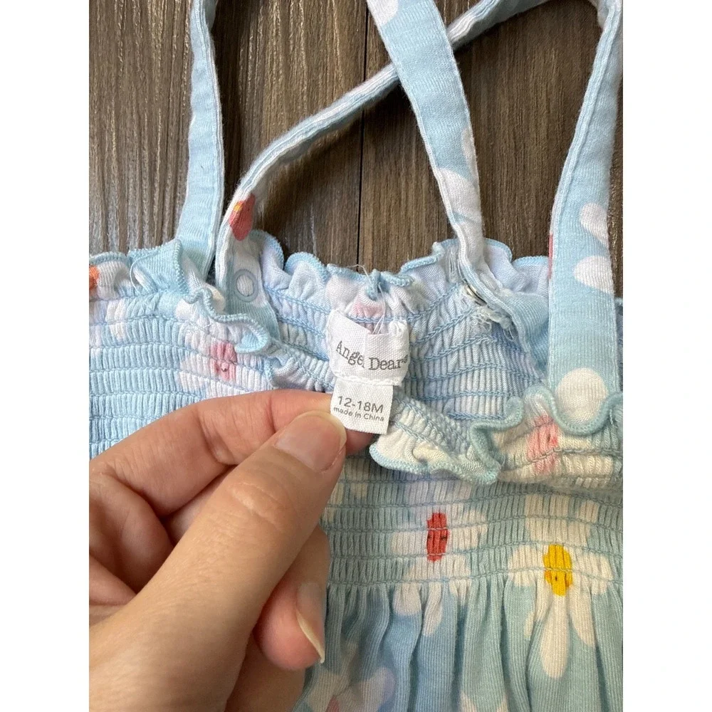 Angel Dear Daisy Faces Romper Baby 12-18M Blue Bamboo Viscose Sunsuit